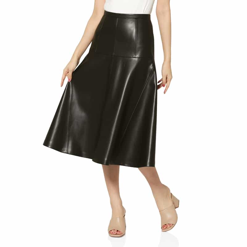 BARNEYS NEW YORK ウォッシャブル フェイクレザースカート BLACK