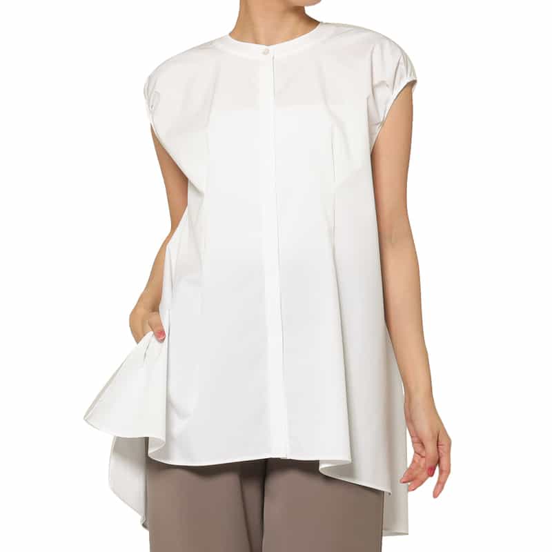 BARNEYS NEW YORK ウォッシャブル サイドスリット入りロングブラウス WHITE