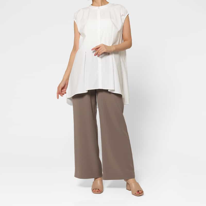 BARNEYS NEW YORK ウォッシャブル サイドスリット入りロングブラウス WHITE