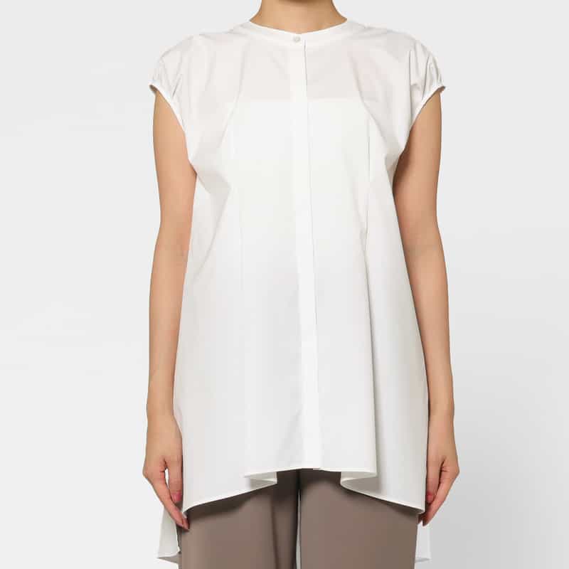 BARNEYS NEW YORK ウォッシャブル サイドスリット入りロングブラウス WHITE