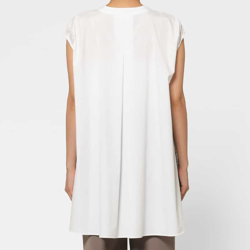 BARNEYS NEW YORK ウォッシャブル サイドスリット入りロングブラウス WHITE