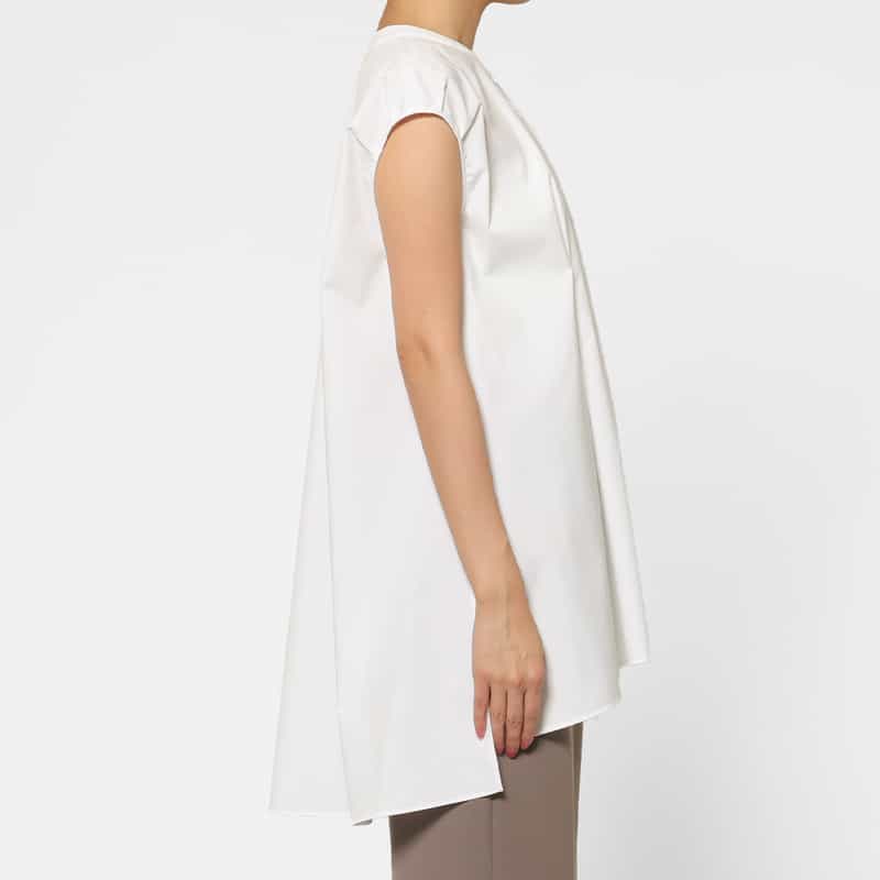 BARNEYS NEW YORK ウォッシャブル サイドスリット入りロングブラウス WHITE