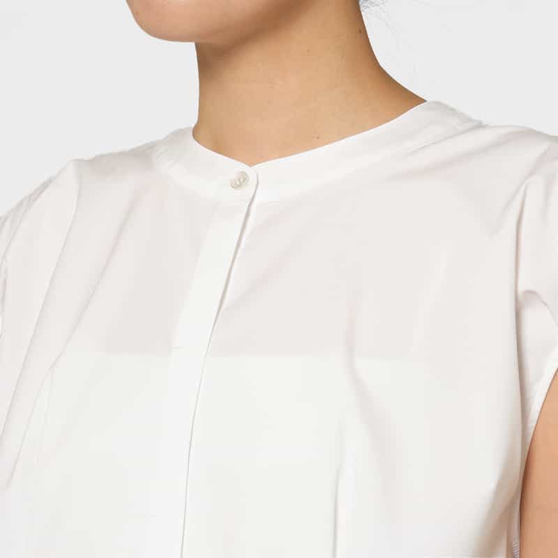 BARNEYS NEW YORK ウォッシャブル サイドスリット入りロングブラウス WHITE