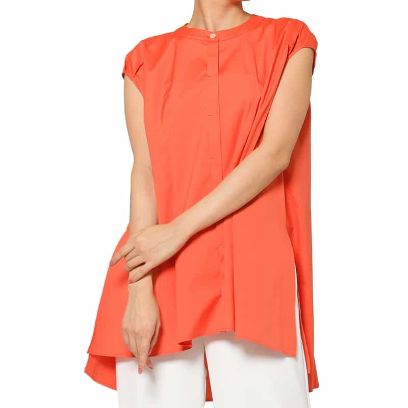 BARNEYS NEW YORK ウォッシャブル サイドスリット入りロングブラウス ORANGE