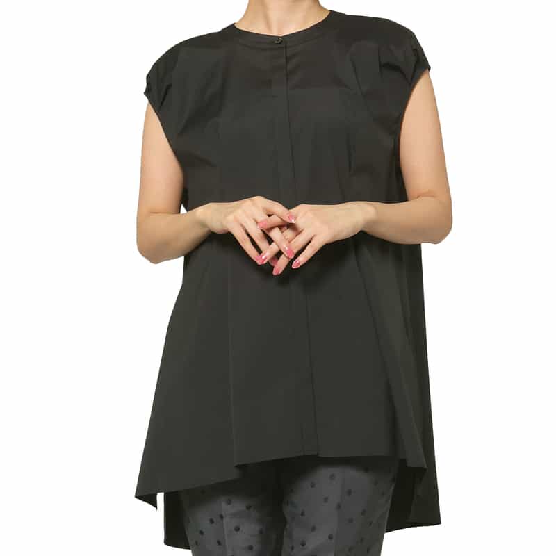 BARNEYS NEW YORK ウォッシャブル サイドスリット入りロングブラウス BLACK