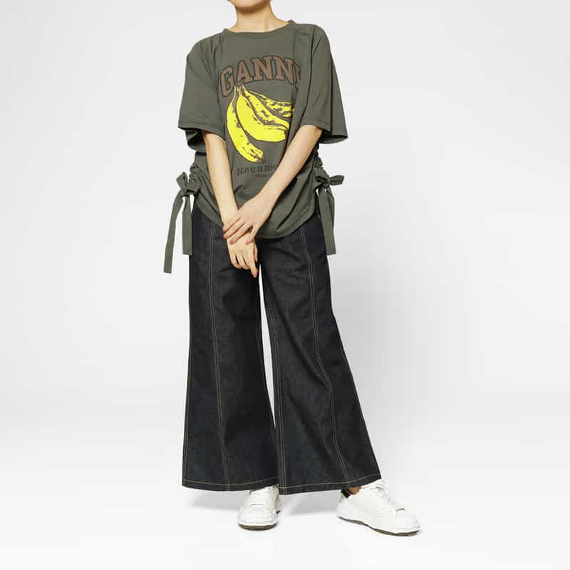 GANNI GANNI＜ガニー＞ サイドデザイン プリントラグランTシャツ DARK GRAY