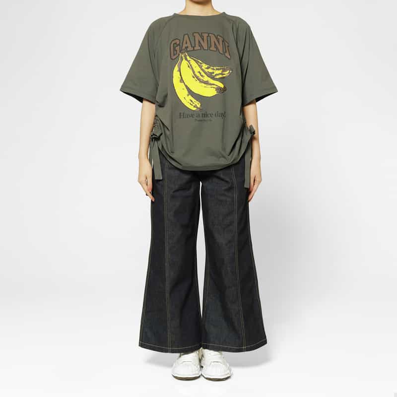 GANNI GANNI＜ガニー＞ サイドデザイン プリントラグランTシャツ DARK GRAY