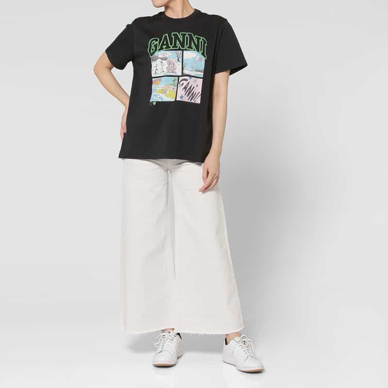 GANNI GANNI＜ガニー＞ プリントTシャツ BLACK
