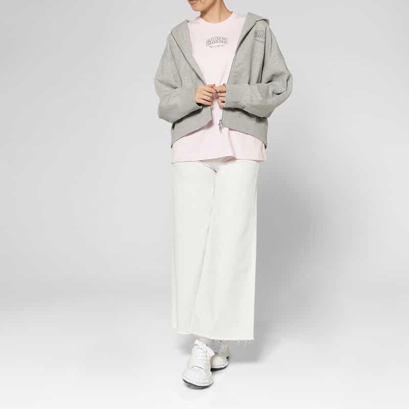 GANNI GANNI＜ガニー＞ プリントロゴ ジップアップフーデッドパーカー GRAY