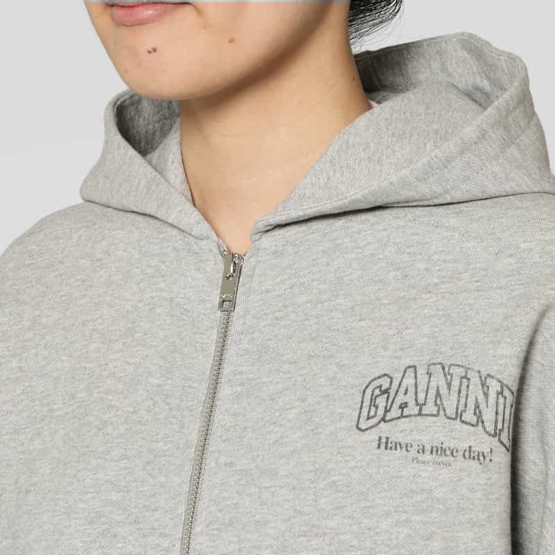 GANNI GANNI＜ガニー＞ プリントロゴ ジップアップフーデッドパーカー GRAY
