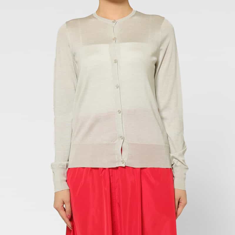 BARNEYS NEW YORK ウォッシャブル シルクナイロン素材シアーニットカーディガン LIGHT GRAY