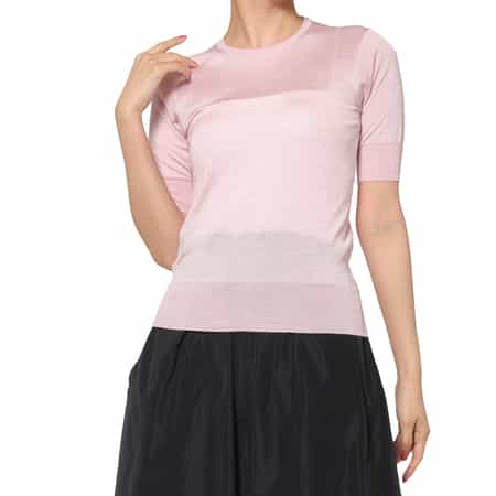 ウォッシャブル シルクナイロン素材ハーフスリーブシアーニットプルオーバー