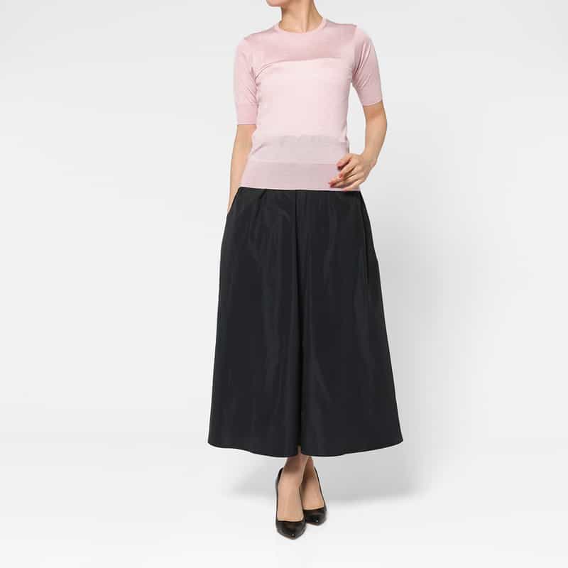 BARNEYS NEW YORK ウォッシャブル シルクナイロン素材ハーフスリーブシアーニットプルオーバー PINK