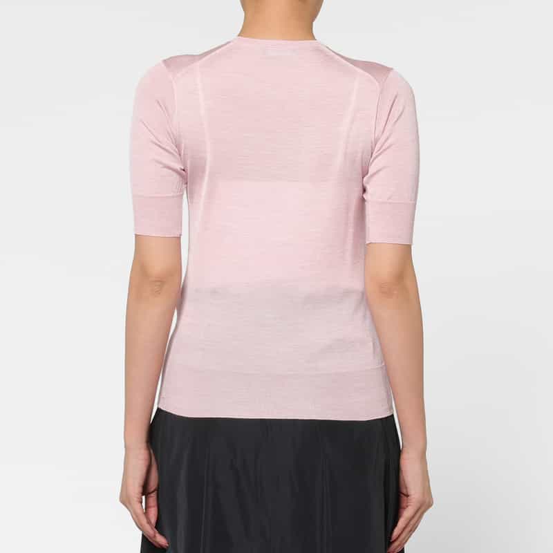 BARNEYS NEW YORK ウォッシャブル シルクナイロン素材ハーフスリーブシアーニットプルオーバー PINK