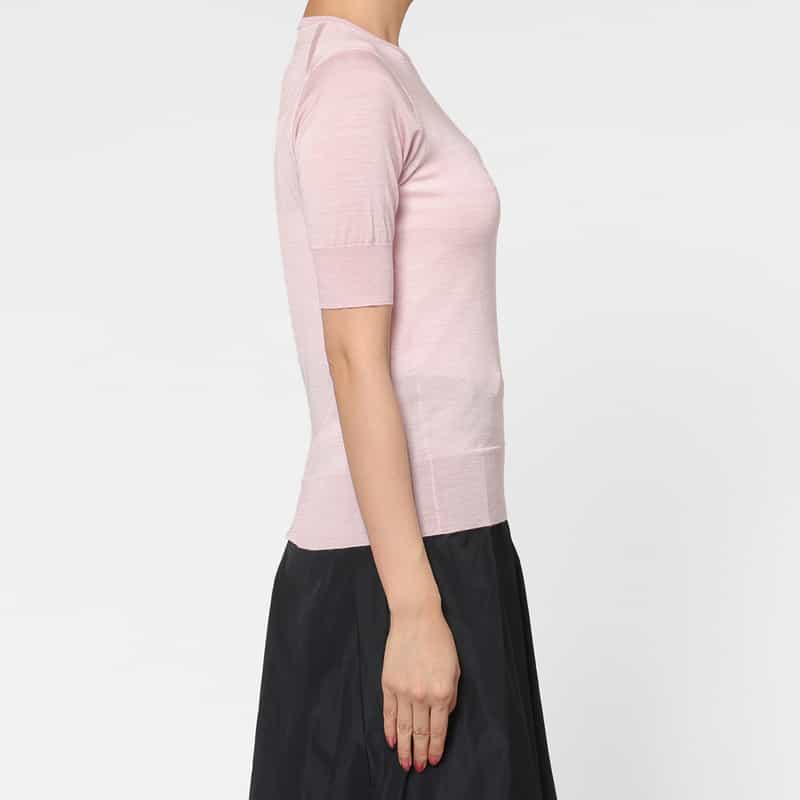 BARNEYS NEW YORK ウォッシャブル シルクナイロン素材ハーフスリーブシアーニットプルオーバー PINK