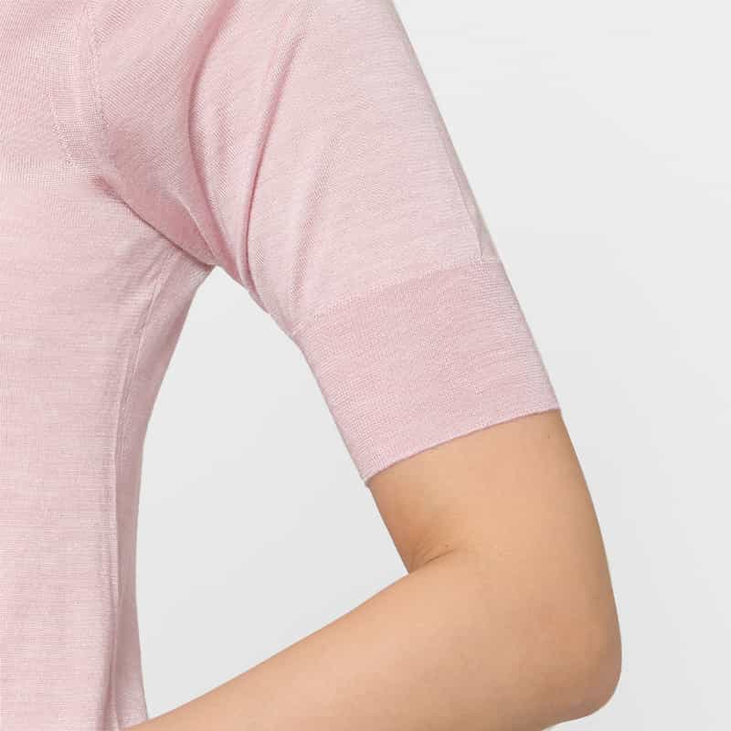 BARNEYS NEW YORK ウォッシャブル シルクナイロン素材ハーフスリーブシアーニットプルオーバー PINK