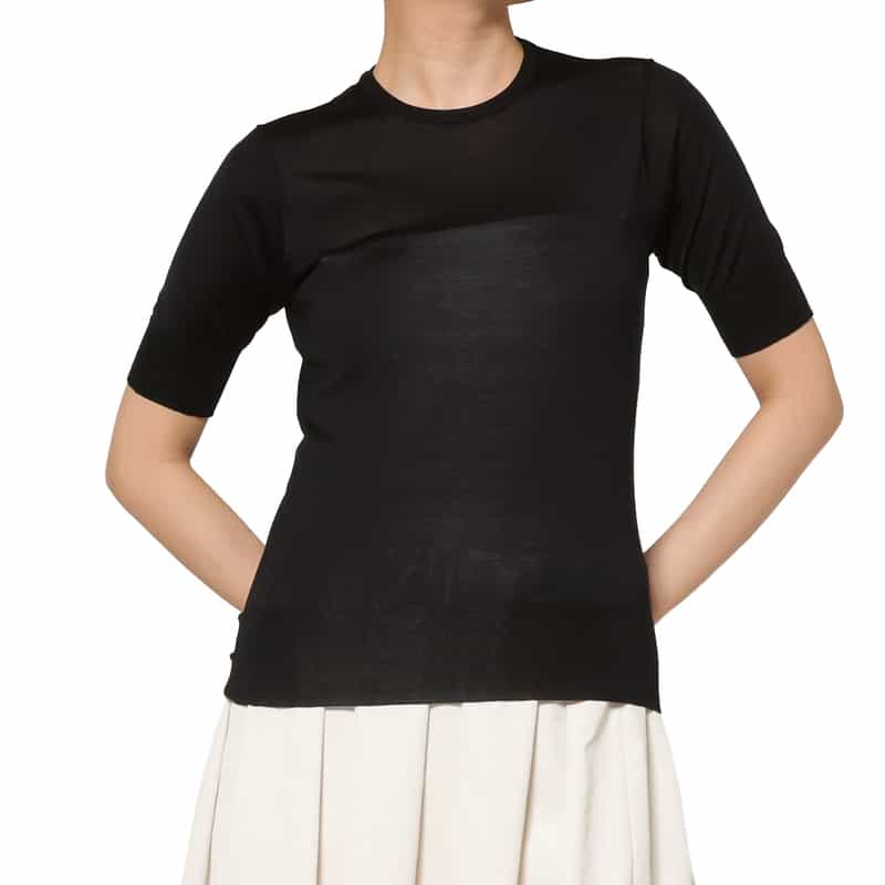 ウォッシャブル シルクナイロン素材ハーフスリーブシアーニットプルオーバー