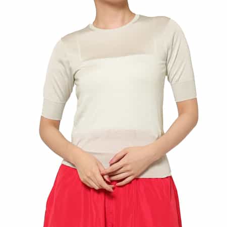 ウォッシャブル シルクナイロン素材ハーフスリーブシアーニットプルオーバー