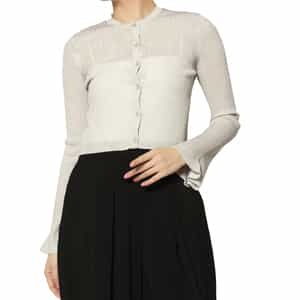 ウォッシャブル フリルスリーブ シアーラメニットカーディガン