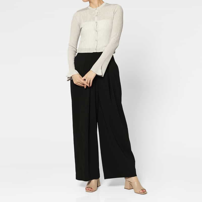 BARNEYS NEW YORK ウォッシャブル フリルスリーブ シアーラメニットカーディガン WHITE