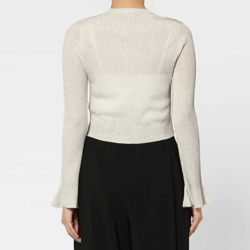 BARNEYS NEW YORK ウォッシャブル フリルスリーブ シアーラメニットカーディガン WHITE