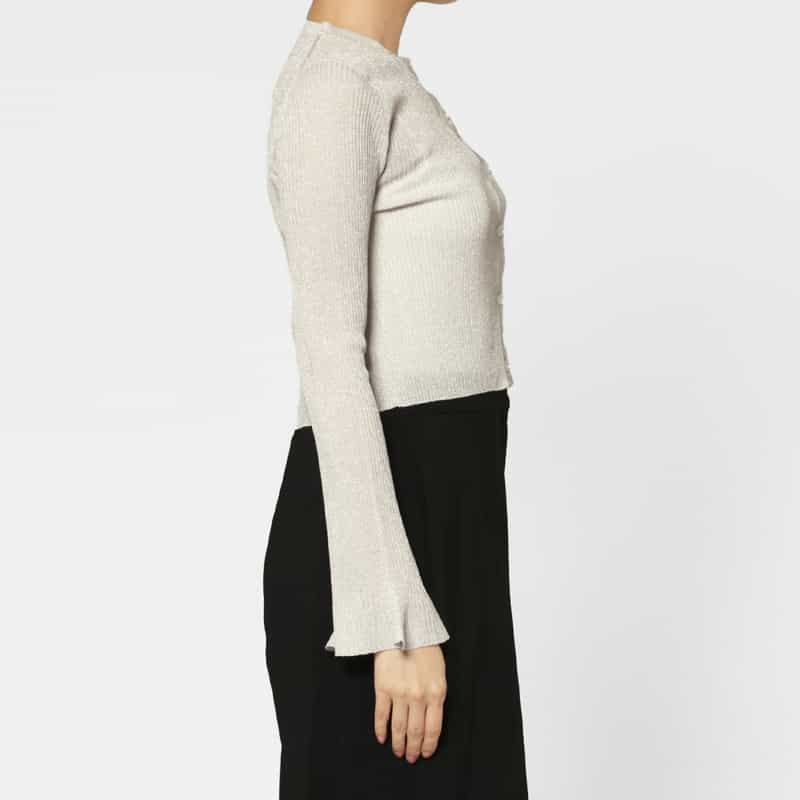 BARNEYS NEW YORK ウォッシャブル フリルスリーブ シアーラメニットカーディガン WHITE