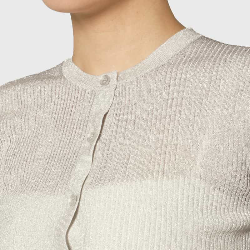 BARNEYS NEW YORK ウォッシャブル フリルスリーブ シアーラメニットカーディガン WHITE