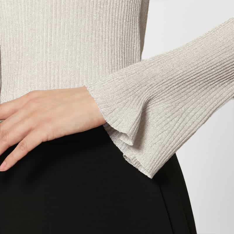 BARNEYS NEW YORK ウォッシャブル フリルスリーブ シアーラメニットカーディガン WHITE