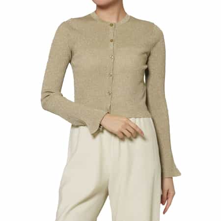 ウォッシャブル フリルスリーブ シアーラメニットカーディガン