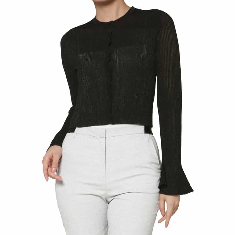 ウォッシャブル フリルスリーブ シアーラメニットカーディガン