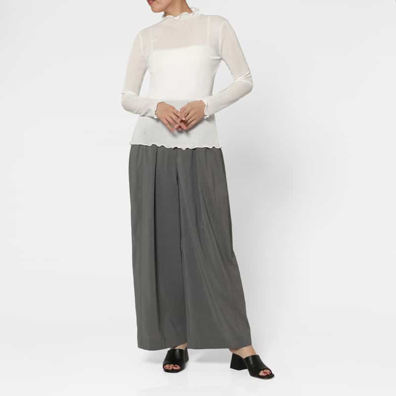 BARNEYS NEW YORK ウォッシャブル ハイネック シアーラメニットプルオーバー WHITE