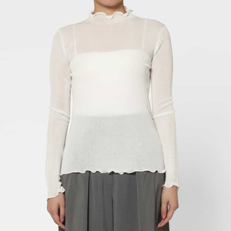 BARNEYS NEW YORK ウォッシャブル ハイネック シアーラメニットプルオーバー WHITE