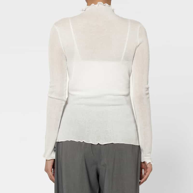 BARNEYS NEW YORK ウォッシャブル ハイネック シアーラメニットプルオーバー WHITE