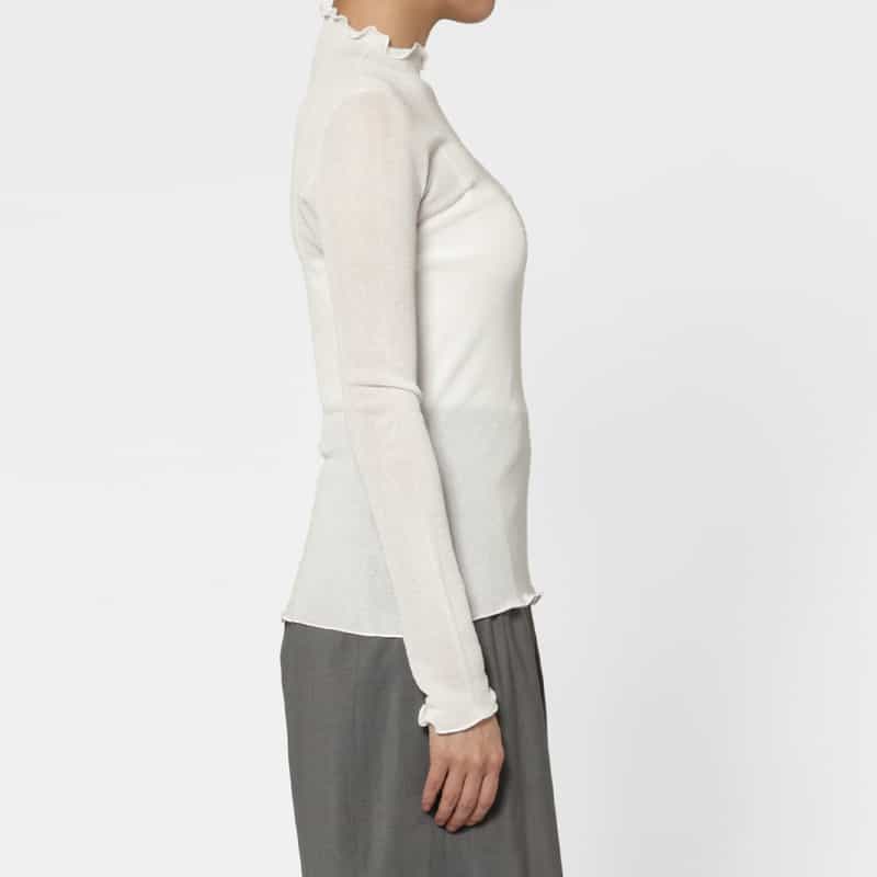 BARNEYS NEW YORK ウォッシャブル ハイネック シアーラメニットプルオーバー WHITE