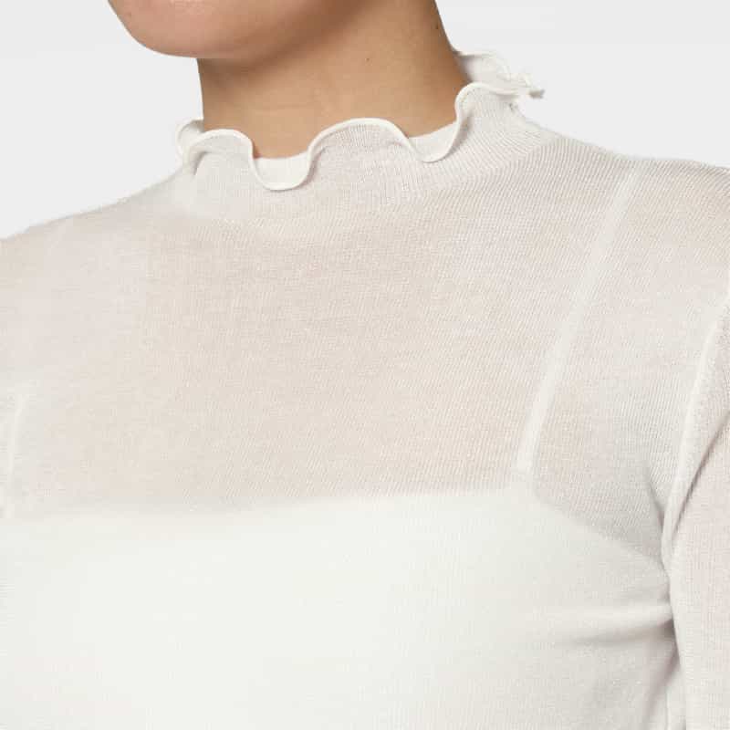 BARNEYS NEW YORK ウォッシャブル ハイネック シアーラメニットプルオーバー WHITE