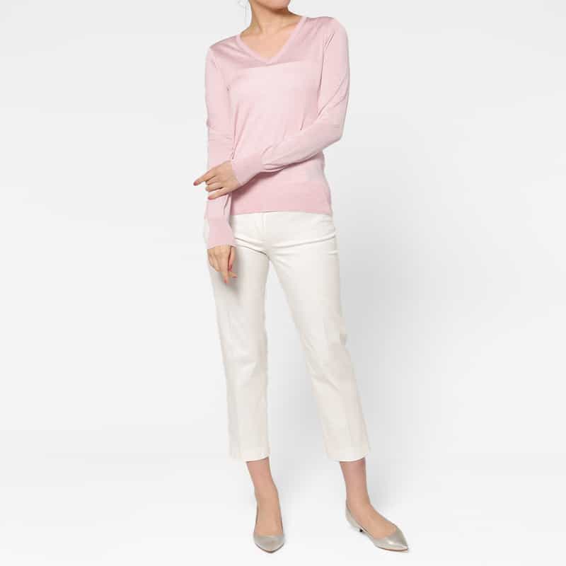 BARNEYS NEW YORK ウォッシャブル シルクナイロン素材Vネックシアーニットプルオーバー PINK