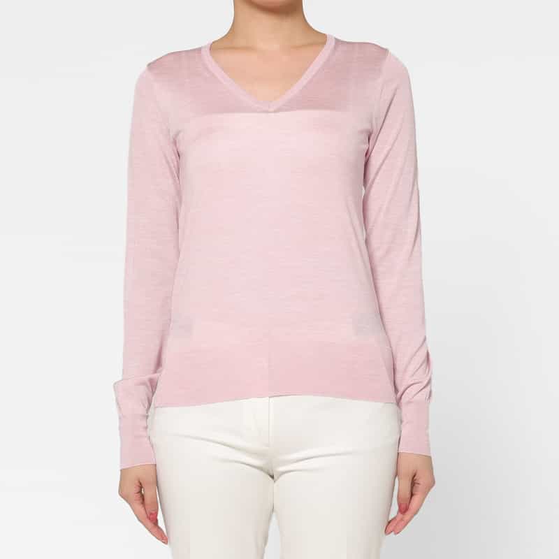 BARNEYS NEW YORK ウォッシャブル シルクナイロン素材Vネックシアーニットプルオーバー PINK