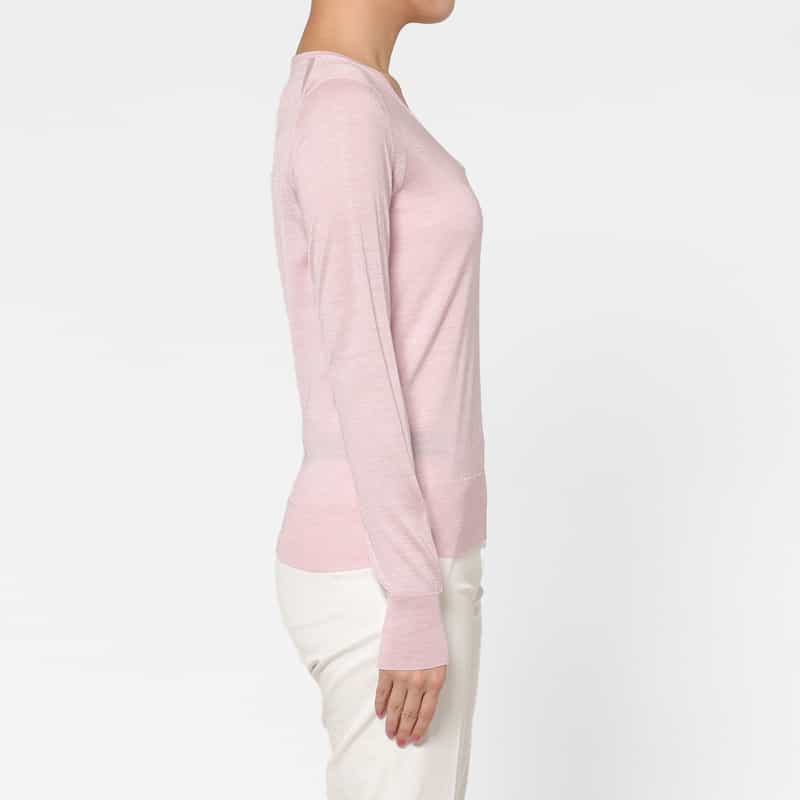 BARNEYS NEW YORK ウォッシャブル シルクナイロン素材Vネックシアーニットプルオーバー PINK