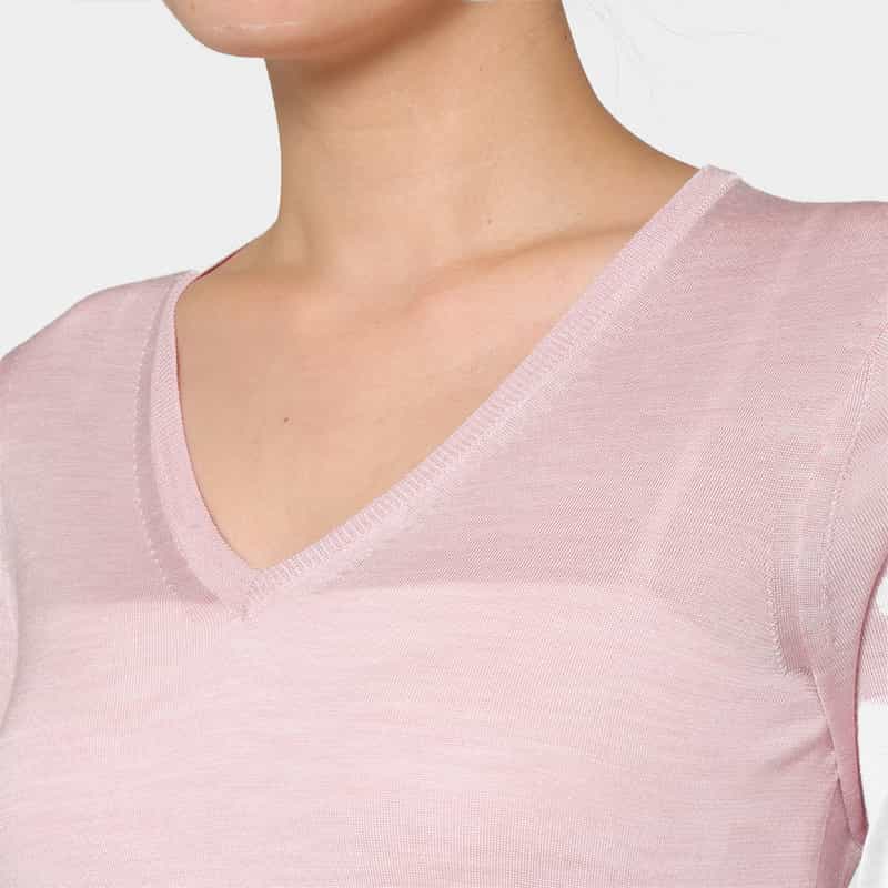 BARNEYS NEW YORK ウォッシャブル シルクナイロン素材Vネックシアーニットプルオーバー PINK