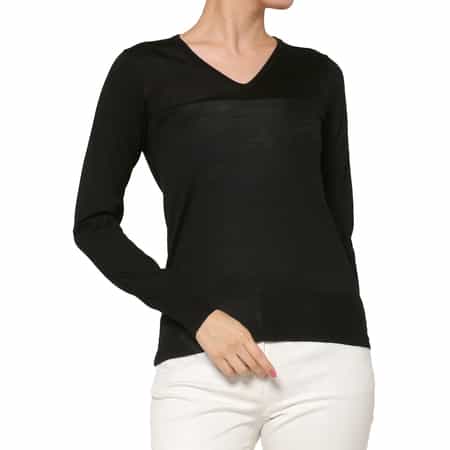 ウォッシャブル シルクナイロン素材Vネックシアーニットプルオーバー