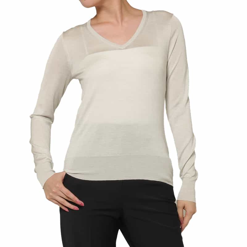 ウォッシャブル シルクナイロン素材Vネックシアーニットプルオーバー