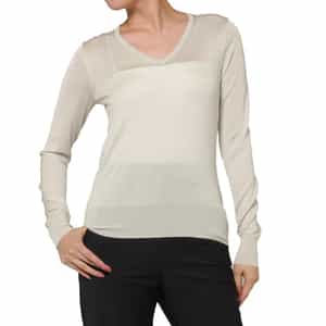 ウォッシャブル シルクナイロン素材Vネックシアーニットプルオーバー