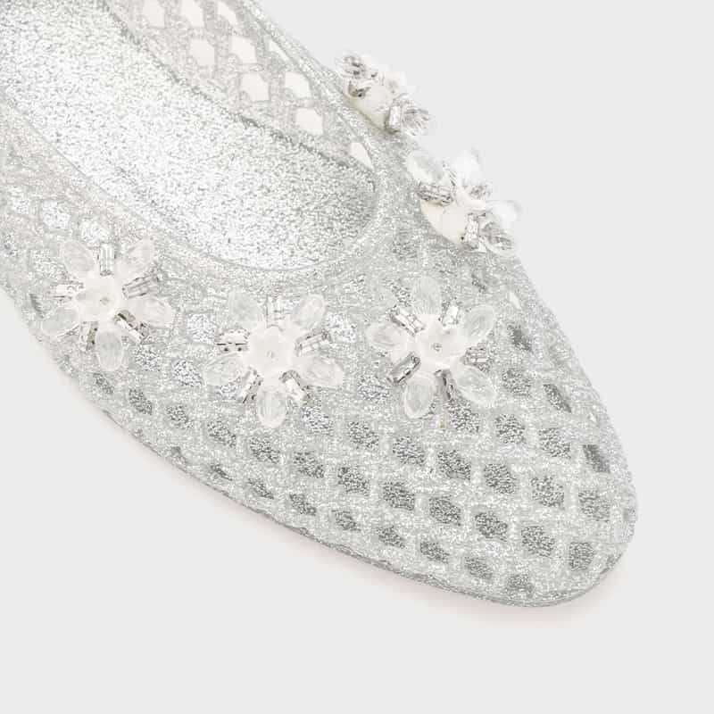 HEAVENLY JELLY HEAVENLY JELLY＜ヘブンリージェリー＞ PVC素材ビジュー付きフラットパンプス SILVER