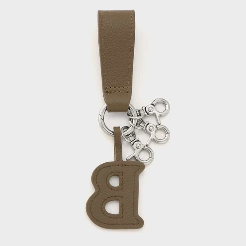 BARNEYS NEW YORK レザーロゴ キーホルダー GRAY BEIGE