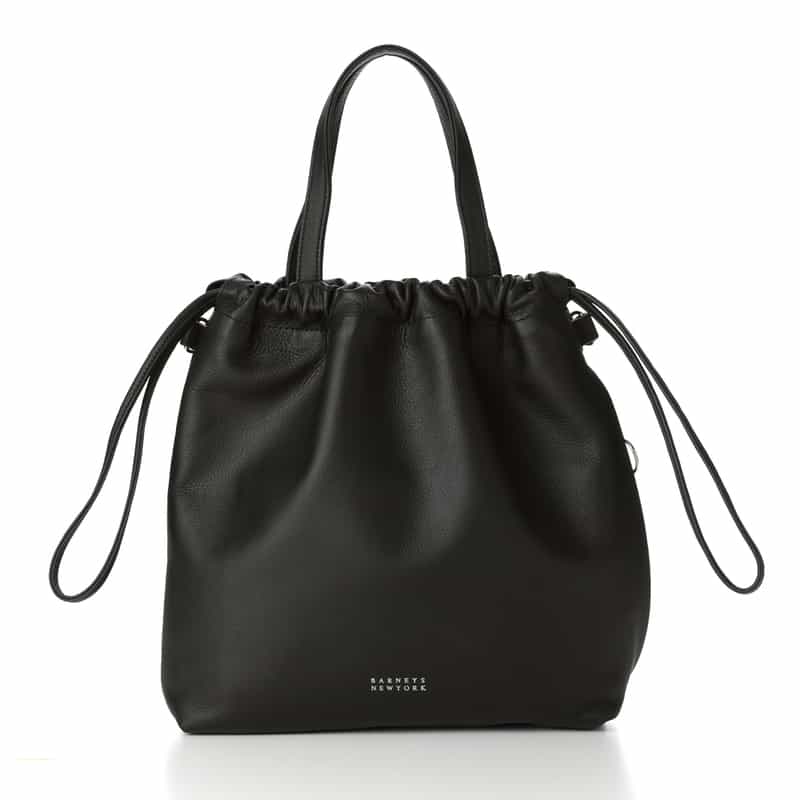 BARNEYS NEW YORK ソフトレザー ドローストリングバッグ BLACK