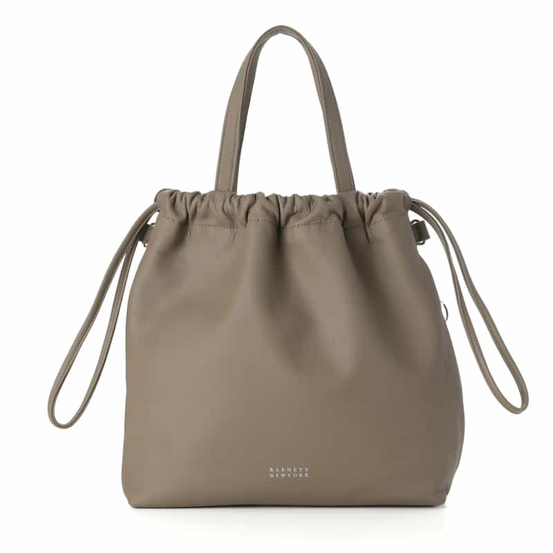 BARNEYS NEW YORK ソフトレザー ドローストリングバッグ GRAY BEIGE