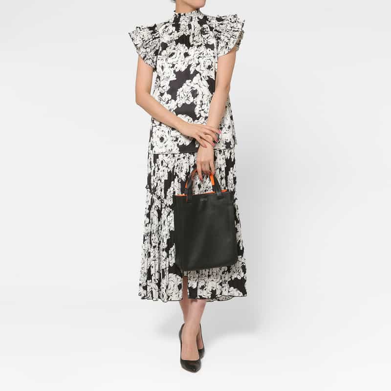 BARNEYS NEW YORK バイカラー レザーミニトートバッグ ORANGE