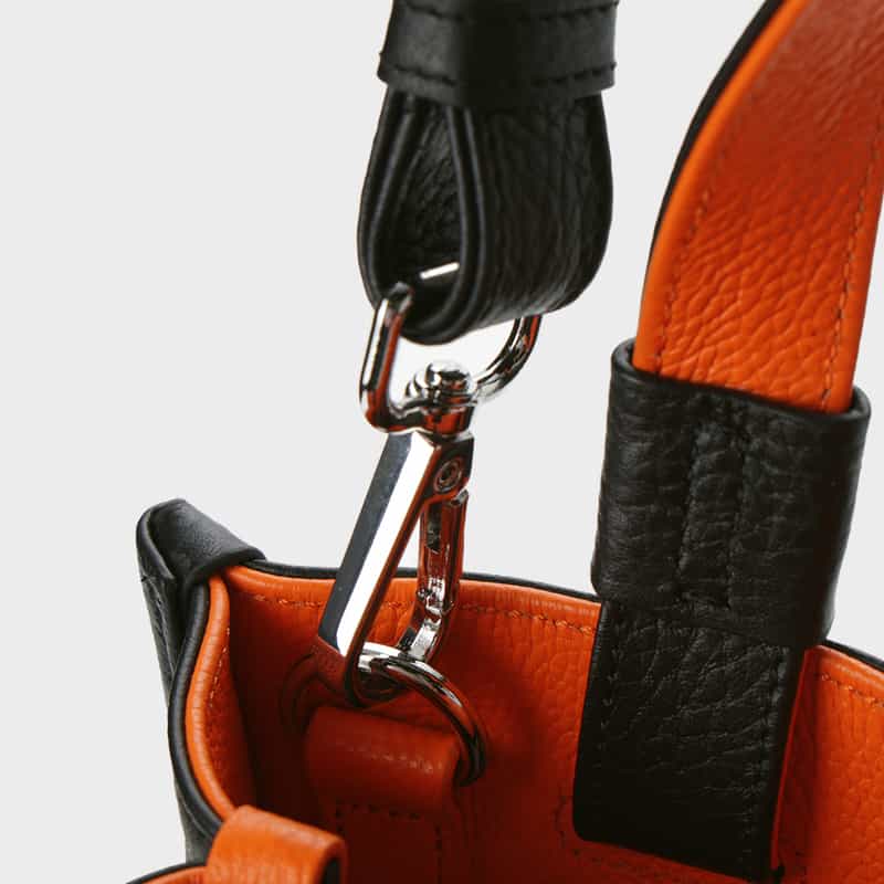 BARNEYS NEW YORK バイカラー レザーミニトートバッグ ORANGE