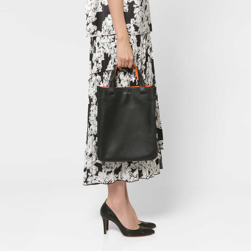 BARNEYS NEW YORK バイカラー レザーミニトートバッグ ORANGE