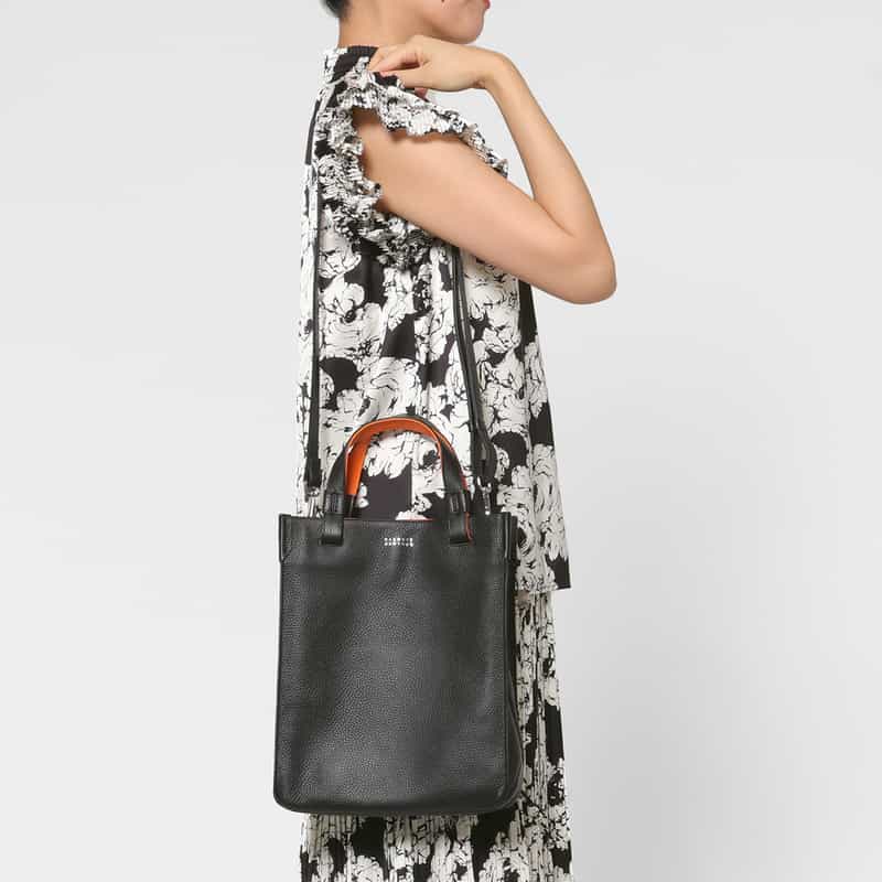 BARNEYS NEW YORK バイカラー レザーミニトートバッグ ORANGE